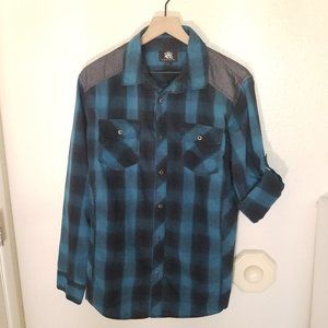 Rock & Republic Plaid Shirt Roll Tab Sleeve LARGE